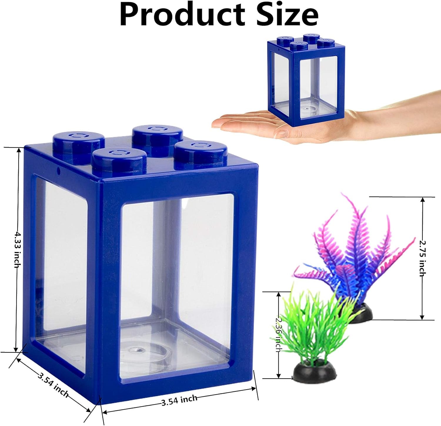 Stylish Stackable Mini Betta Fish Tank with Decor - Ideal for Ants and Small Reptiles (Blue)