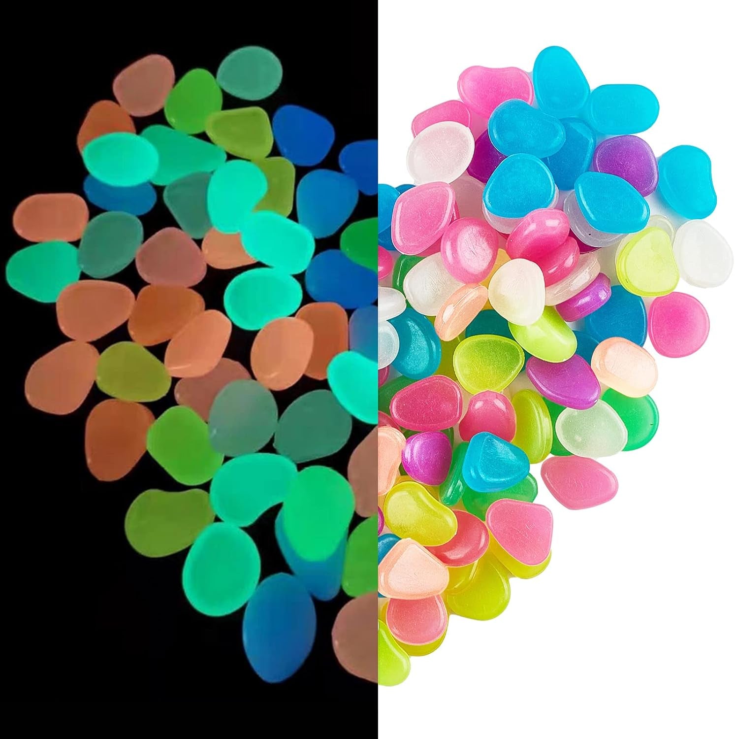 150-Piece Glow in the Dark Fish Tank Rocks - Multicolor Pebbles for Aquariums, Gardens, & Pathways