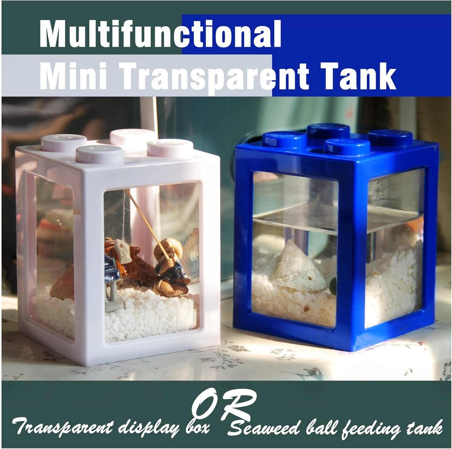 Stylish Stackable Mini Betta Fish Tank with Decor - Ideal for Ants and Small Reptiles (Blue)