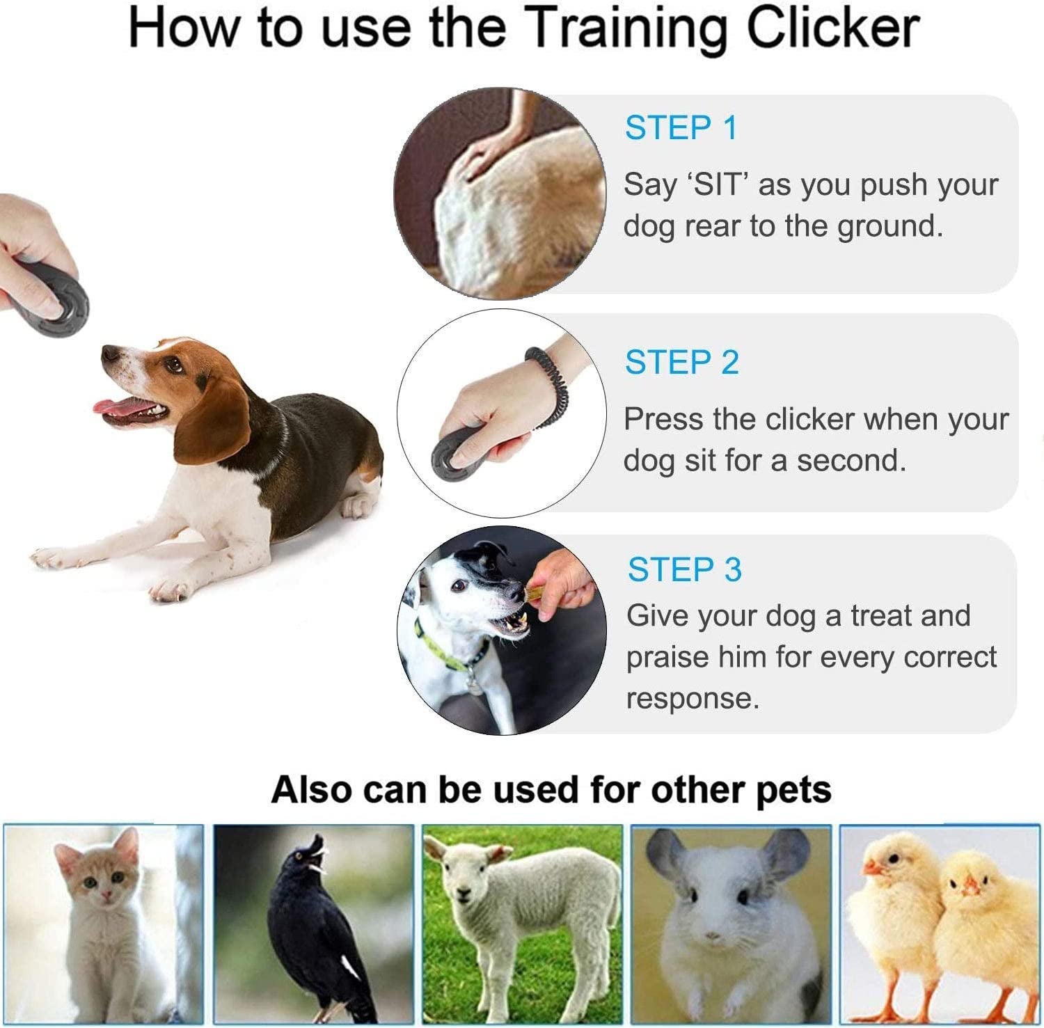 3-Pack Pet Training Clickers with Wrist Strap - Ideal for Dogs, Cats, Puppies, Birds, and Horses