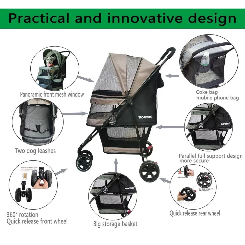 Dog Stroller  Pet Stroller for Small Dogs and Cats, Lightweight Pet Gear Foldable Jogger Travel System(Grey), Cat Stroller