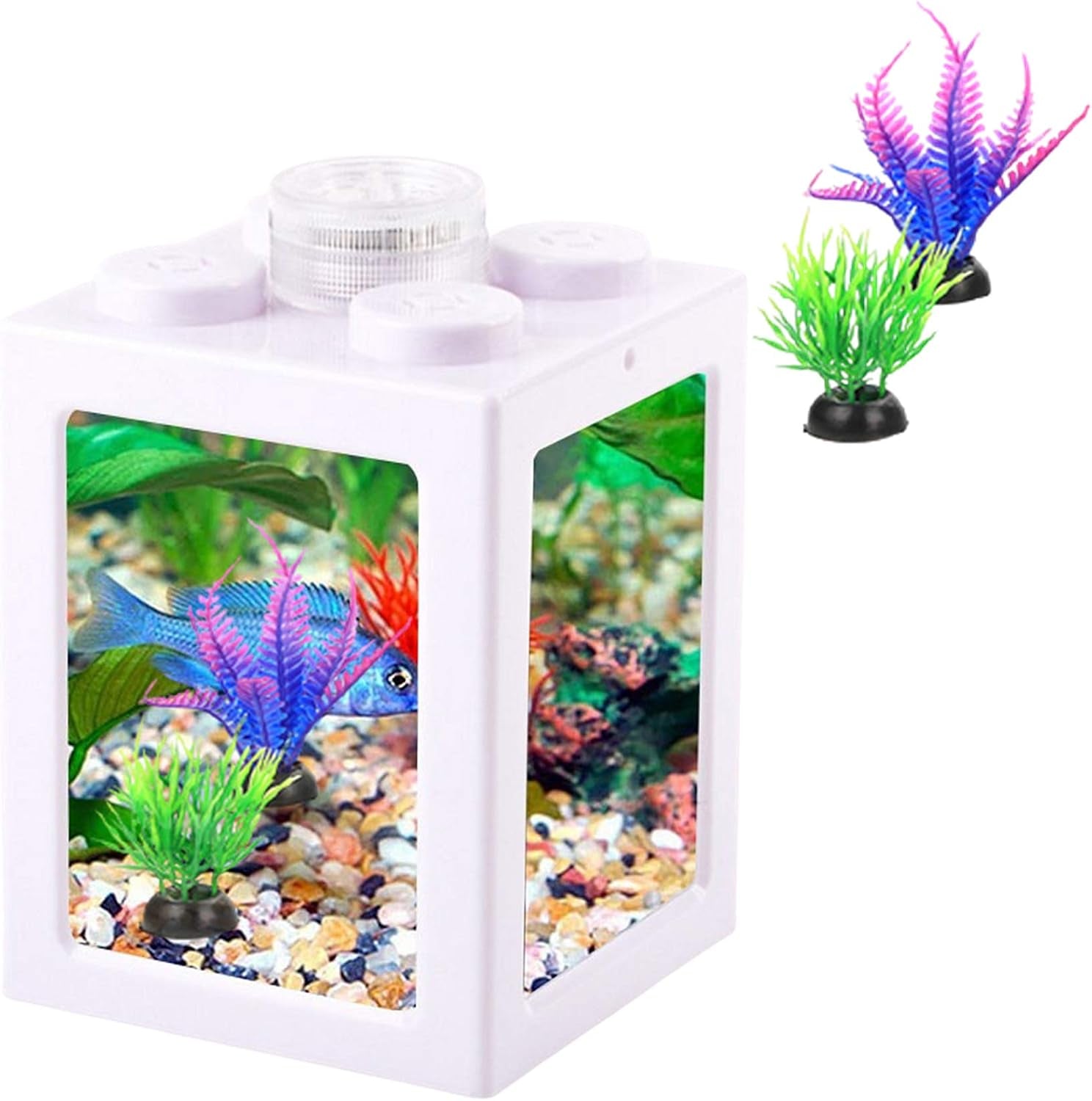 Stylish Stackable Mini Betta Fish Tank with Decor - Ideal for Ants and Small Reptiles (Blue)