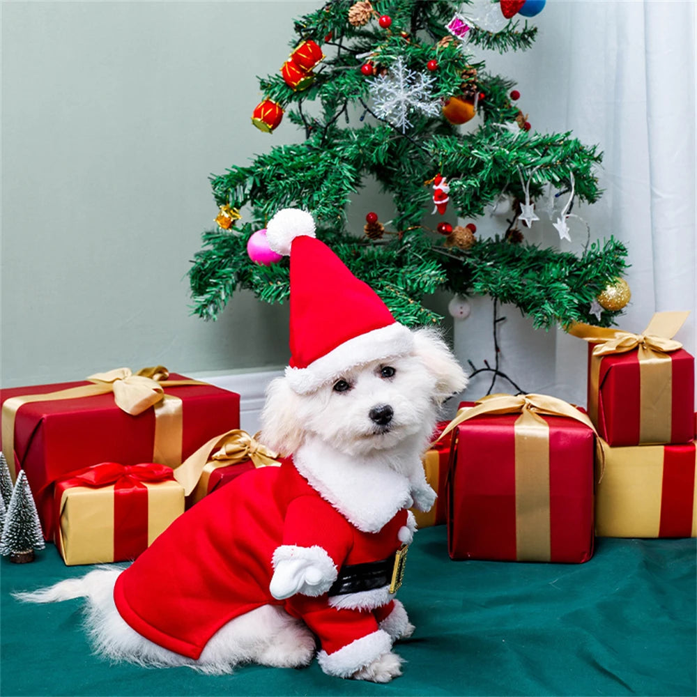 Christmas Pet Dog Clothes Fashion Xmas Clothing Warm Fleece Coat Puppy Dog Christmas Clothes Santa Claus Standing Clothes Gift