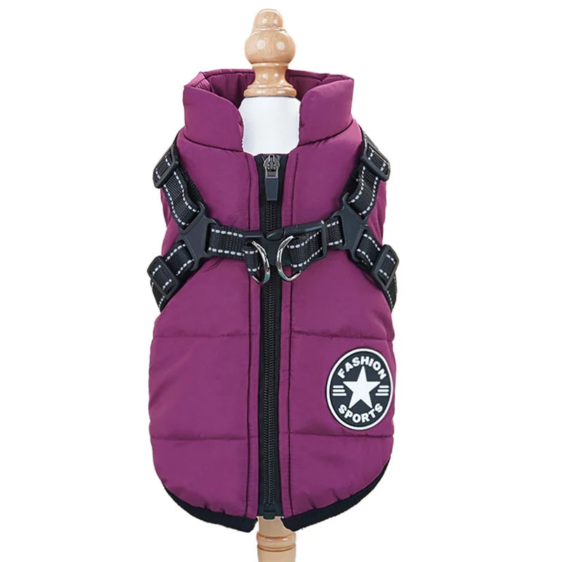 Large Pet Dog Jacket With Harness Winter Warm Dog Clothes For Labrador Waterproof Big Dog Coat Chihuahua French Bulldog Outfits