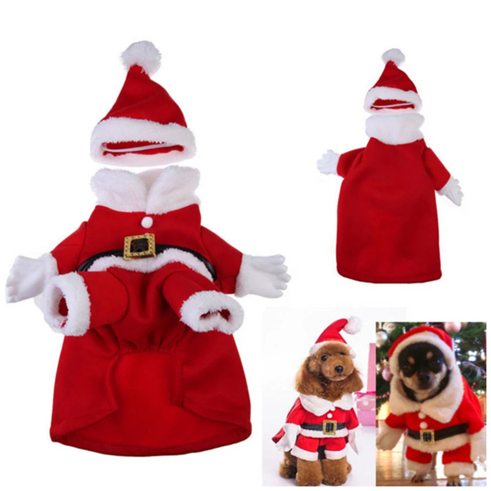 Christmas Pet Dog Clothes Fashion Xmas Clothing Warm Fleece Coat Puppy Dog Christmas Clothes Santa Claus Standing Clothes Gift