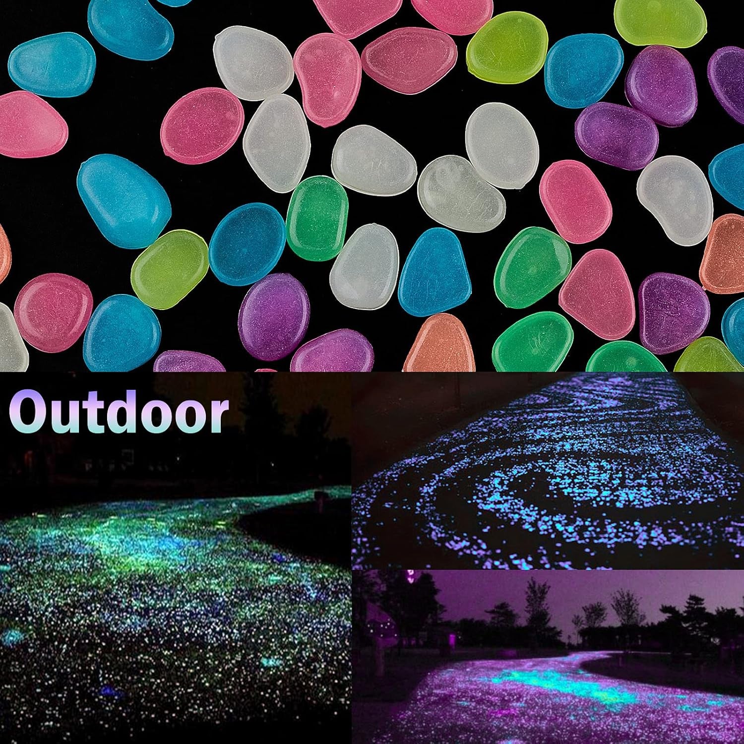 150-Piece Glow in the Dark Fish Tank Rocks - Multicolor Pebbles for Aquariums, Gardens, & Pathways