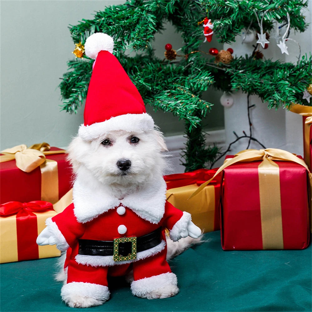 Christmas Pet Dog Clothes Fashion Xmas Clothing Warm Fleece Coat Puppy Dog Christmas Clothes Santa Claus Standing Clothes Gift