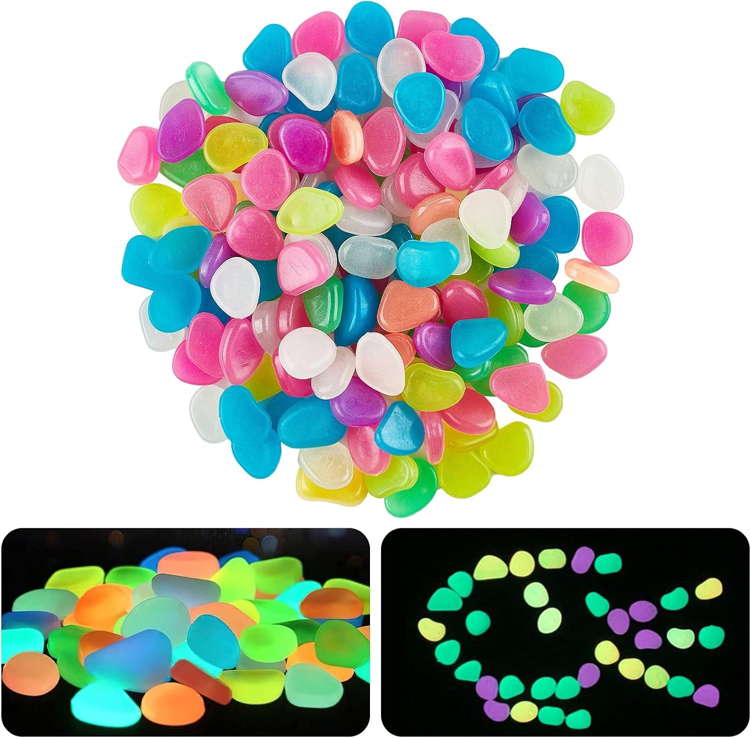 150-Piece Glow in the Dark Fish Tank Rocks - Multicolor Pebbles for Aquariums, Gardens, & Pathways