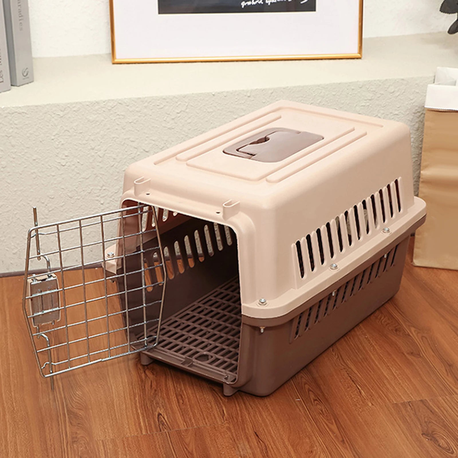 Hard Sided Travel Carrier Pack Handbag Organizer with Metal Wire Crate Tote Cat Cage for Kitten Puppy Rabbits Traveling Outdoor