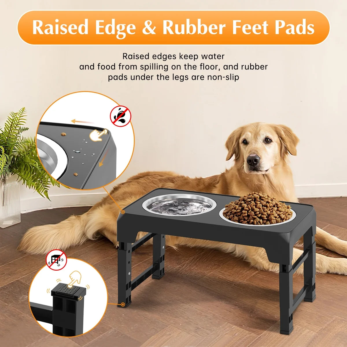 Adjustable Elevated Dog Bowls - 5 Heights, 2 Durable 42Oz Stainless Steel Bowls for All Dog Sizes - Sleek Black Design