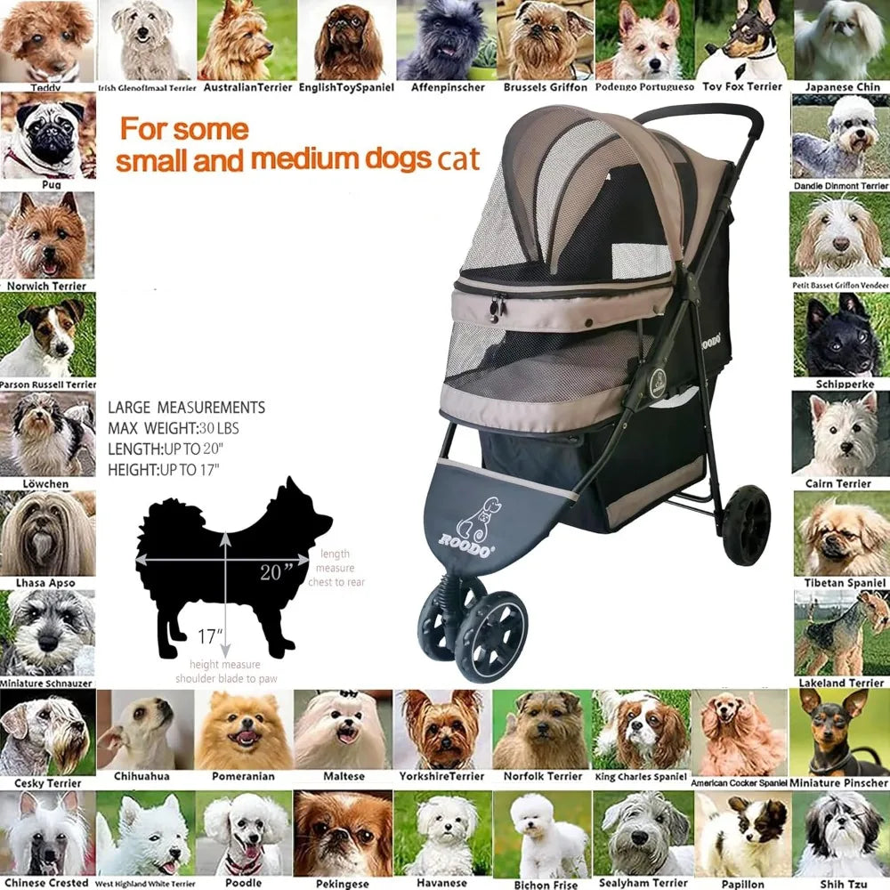 Dog Stroller  Pet Stroller for Small Dogs and Cats, Lightweight Pet Gear Foldable Jogger Travel System(Grey), Cat Stroller