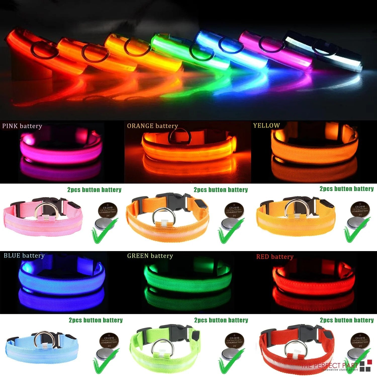 LED Adjustable Dog Collar Blinking Flashing Light up Glow Pets Safety Waterproof by Furry Buddy | Best Price Online