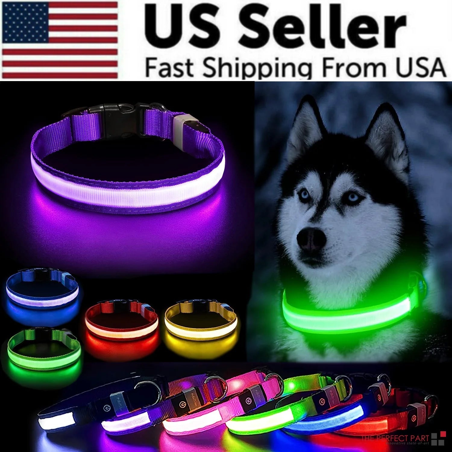 LED Adjustable Dog Collar Blinking Flashing Light up Glow Pets Safety Waterproof by Furry Buddy | Best Price Online